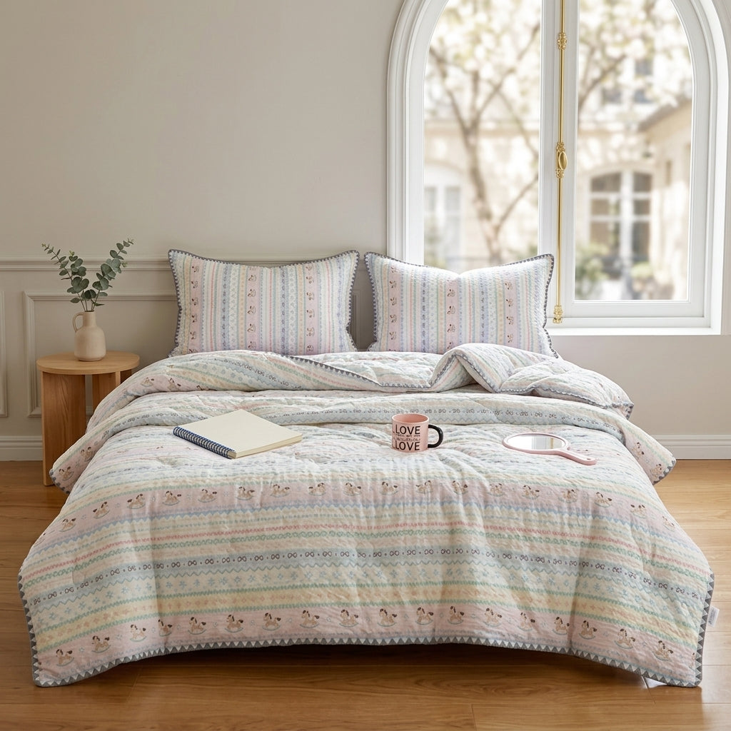 Carousel Pattern Bedding Set – 4 Piece Bed Sheet Set with Duvet Cover, Flat Sheet & Pillowcases, Soft Microfiber Bedding Set for All Seasons